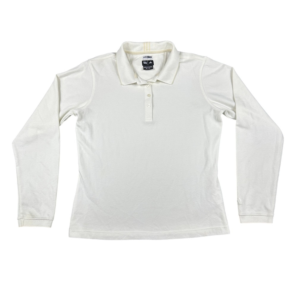 Adidas Climalite Stretch Long Sleeve Polo Shirt White Women XL 938005 Sporty